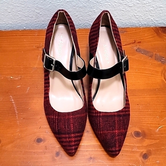ALLEGRA K WOMEN'S BLOCK HEELS WONDERFUL HOLIDAY PLAID MARY JANE SHOES SZ 8 - Picture 1 of 9